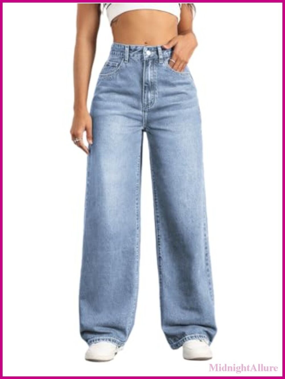High Waisted Wide Leg Jeans for Women Baggy Stretchy Denim Pants